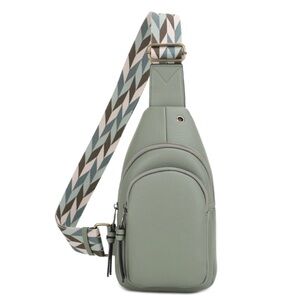 NWT SG SUGU Stylish Green Sling Bag with Patterned Strap